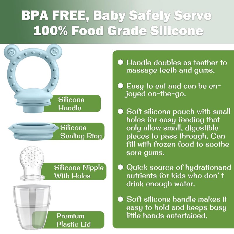 JEXFUN Silicone Baby Fruit Food Feeder Pacifier & Breastmilk Popsicle Freezer Molds for Cooling Relief, BPA Free Silicone Feeder to Safely Introduce New Foods, Double as Teething Toys, 4 Month+ - Image 3